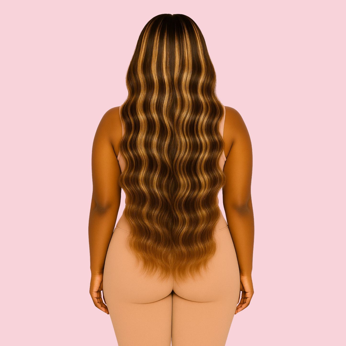 34” Ombre Body Wave Human Hair Wig – 13x6 HD Lace, Honey Blonde Highlights, Glueless, 180% Density