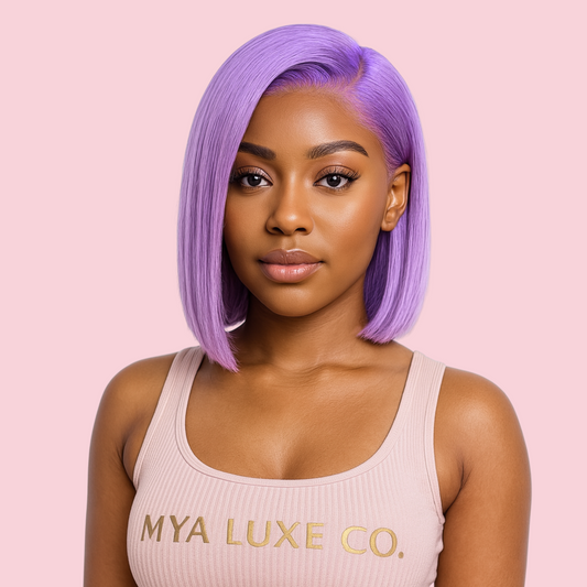 Light Purple Bob Wig – 13x6 HD Lace Front, 8” Straight, Glueless Human Hair, Pre-Plucked with Baby Hair