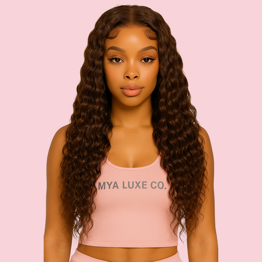 Chocolate Brown Deep Wave Lace Front Wig – 20” HD 180% Density Human Hair Wig with Baby Hair