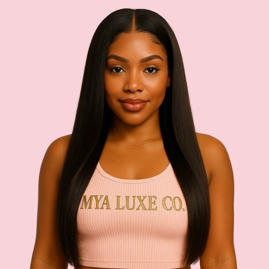22” Jet Black Straight Wig – 250% Density, HD Lace Front, Pre-Plucked & Bleached Knots | Mya Luxe Co.