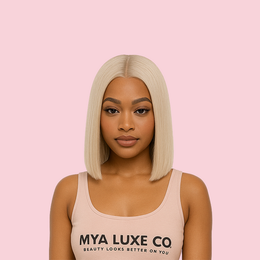 Platinum Blonde Straight Bob Wig – 14” 13x4 Lace Front Human Hair