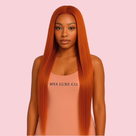 28” Ginger Orange Straight HD Lace Wig – 13x4 Virgin Human Hair (180% Density)