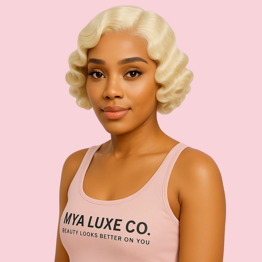 Blonde 1920s Finger Wave Lace Front Wig – Short Curly Synthetic Cosplay Wig